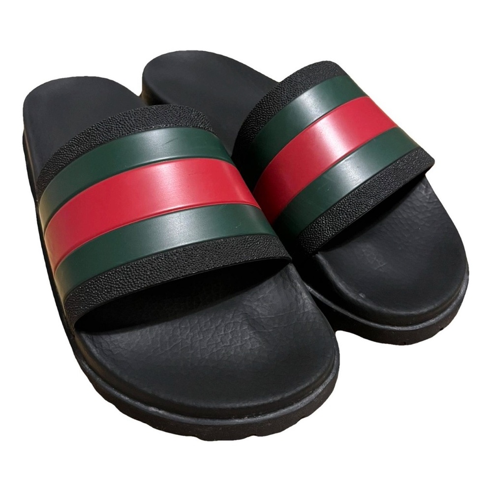Gucci Black Slides with Red and Green Stripes